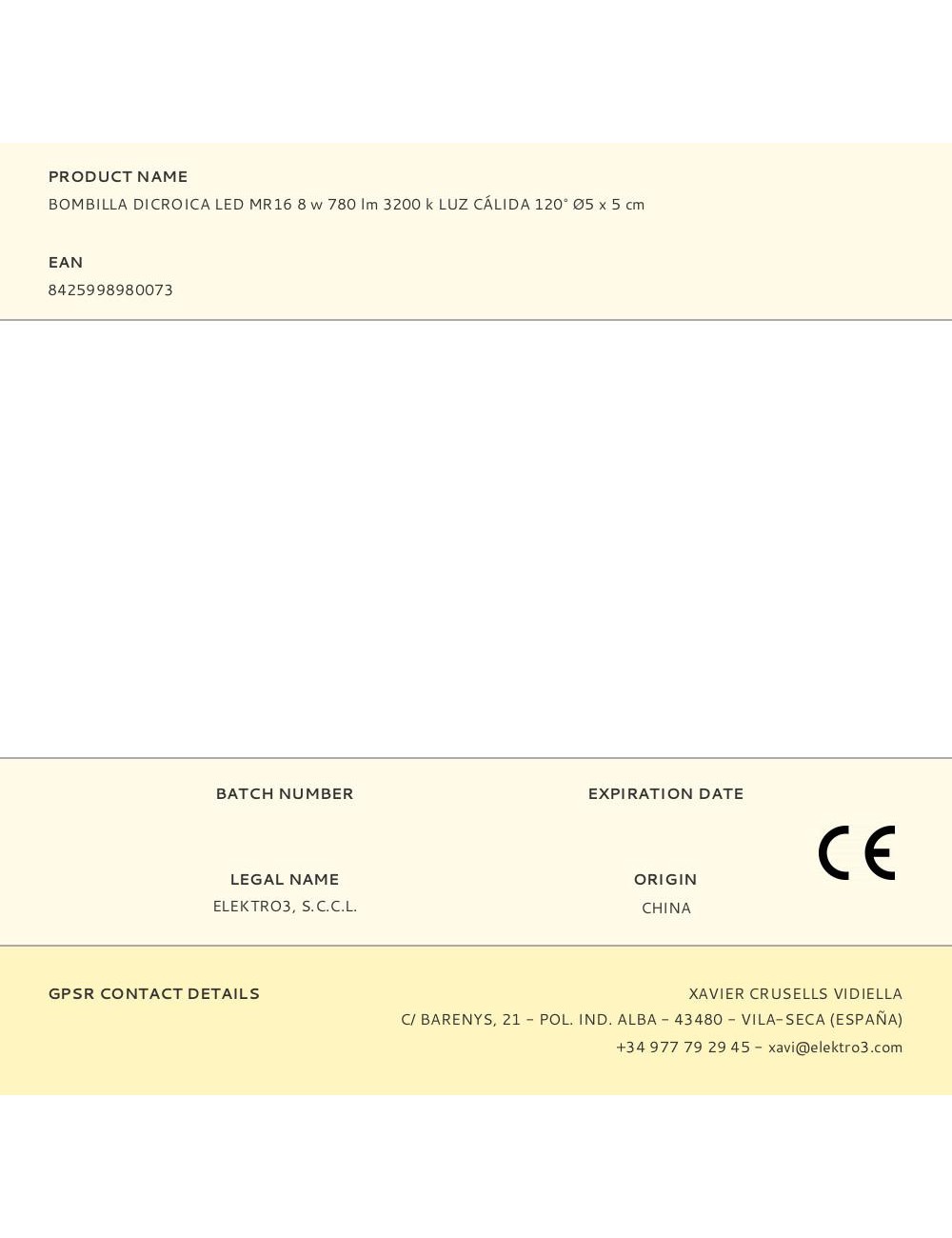 Bombilla dicroica led mr16 8 w 780 lm 3200 k luz cálida 120° ø5 x 5 cm