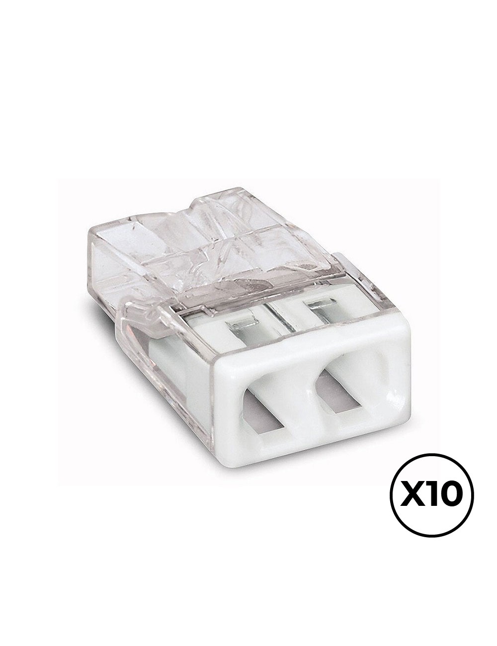 Conector rápido 2 vias, ø maximo 2,5 mm, transparente / blanca, 10 uds