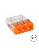 Conector rápido 3 vias, ø máximo 2,5 mm, transparente / naranja, 10 uds