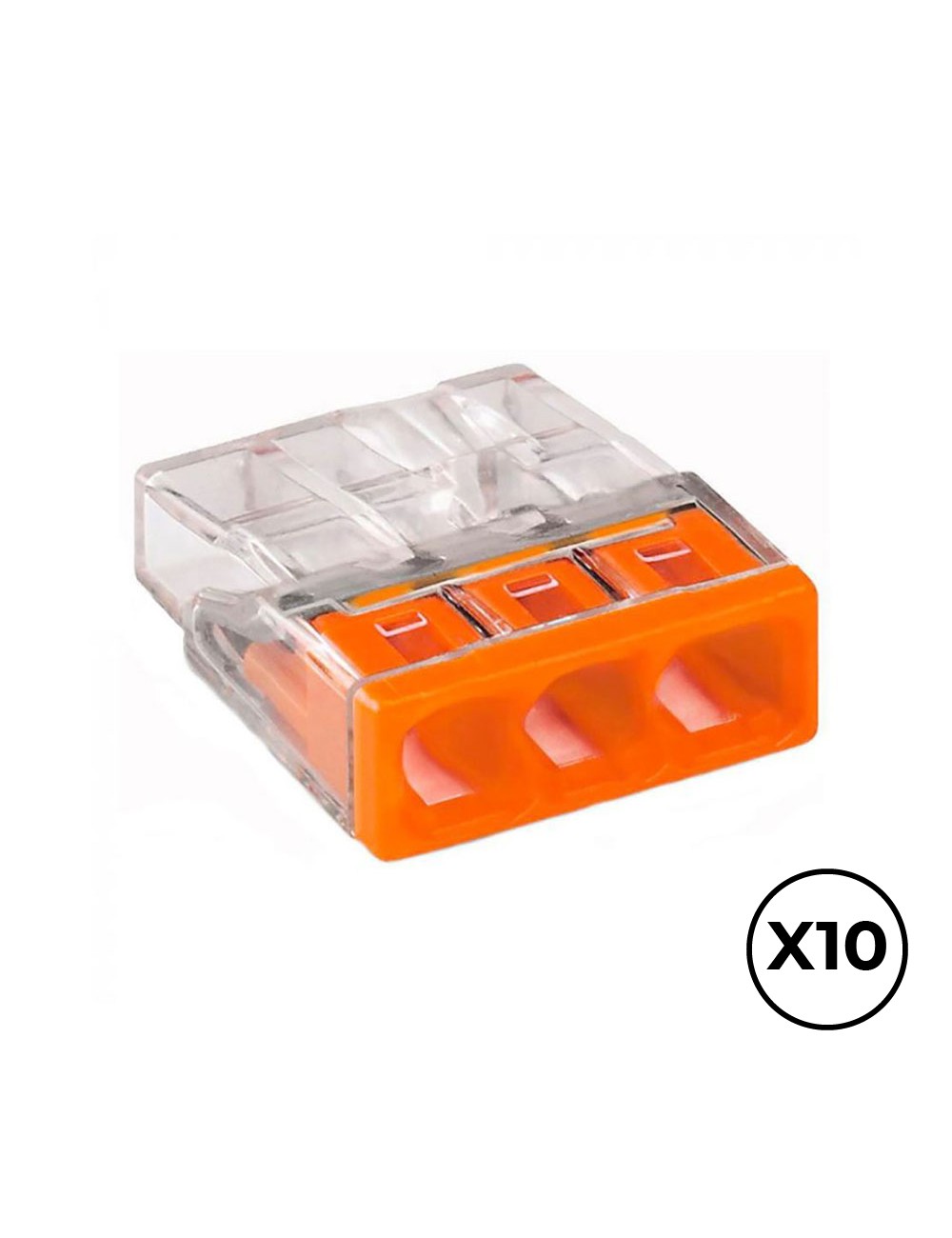 Conector rápido 3 vias, ø máximo 2,5 mm, transparente / naranja, 10 uds