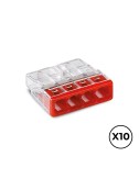 Conector rápido 4 vias, ø maximo 2,5 mm, transparente / roja, 10 uds