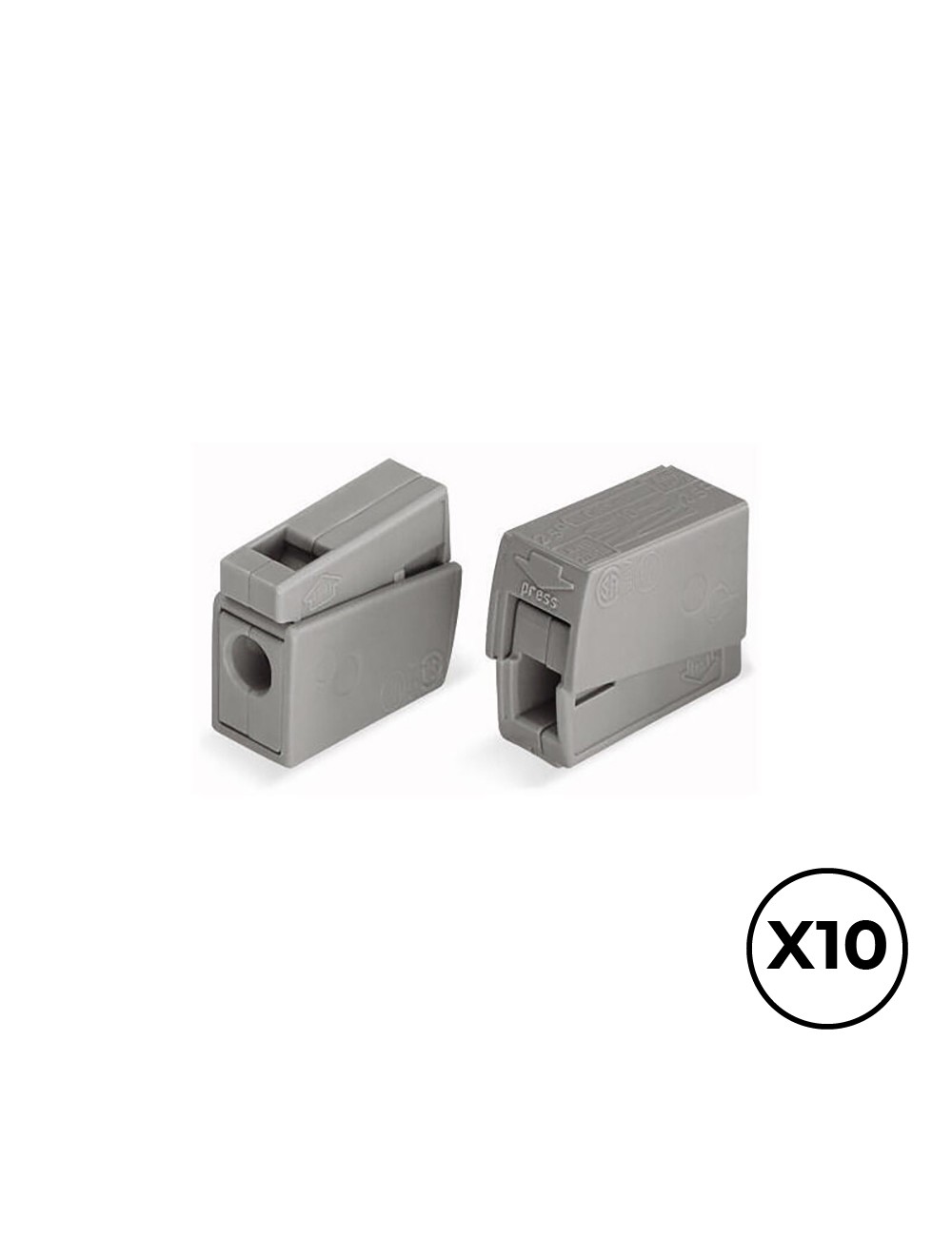 Conector rápido en linea presilla 2 vias, 1 rígido + 1 rígido, semirígido o flexible ø máximo 2,5 mm, gris, 10 uds