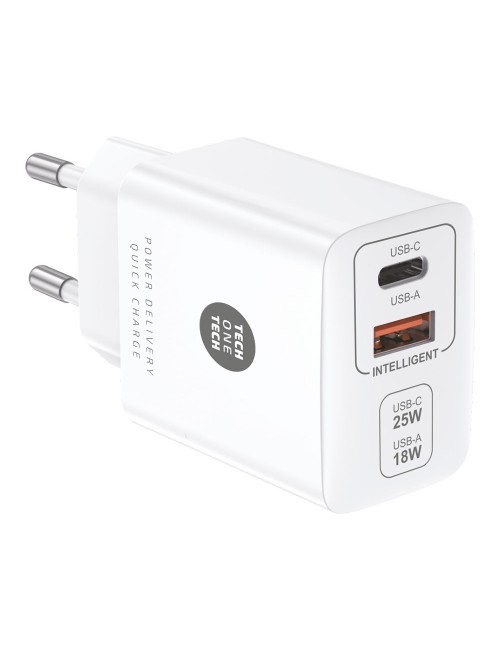 Cargador ultrarrápido 25 w usb-c + usb-a pd, blanco