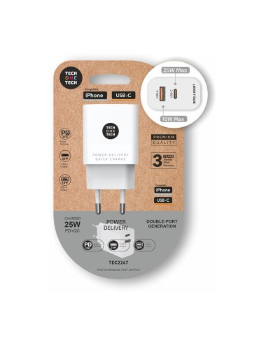 Cargador ultrarrápido 25 w usb-c + usb-a pd, blanco