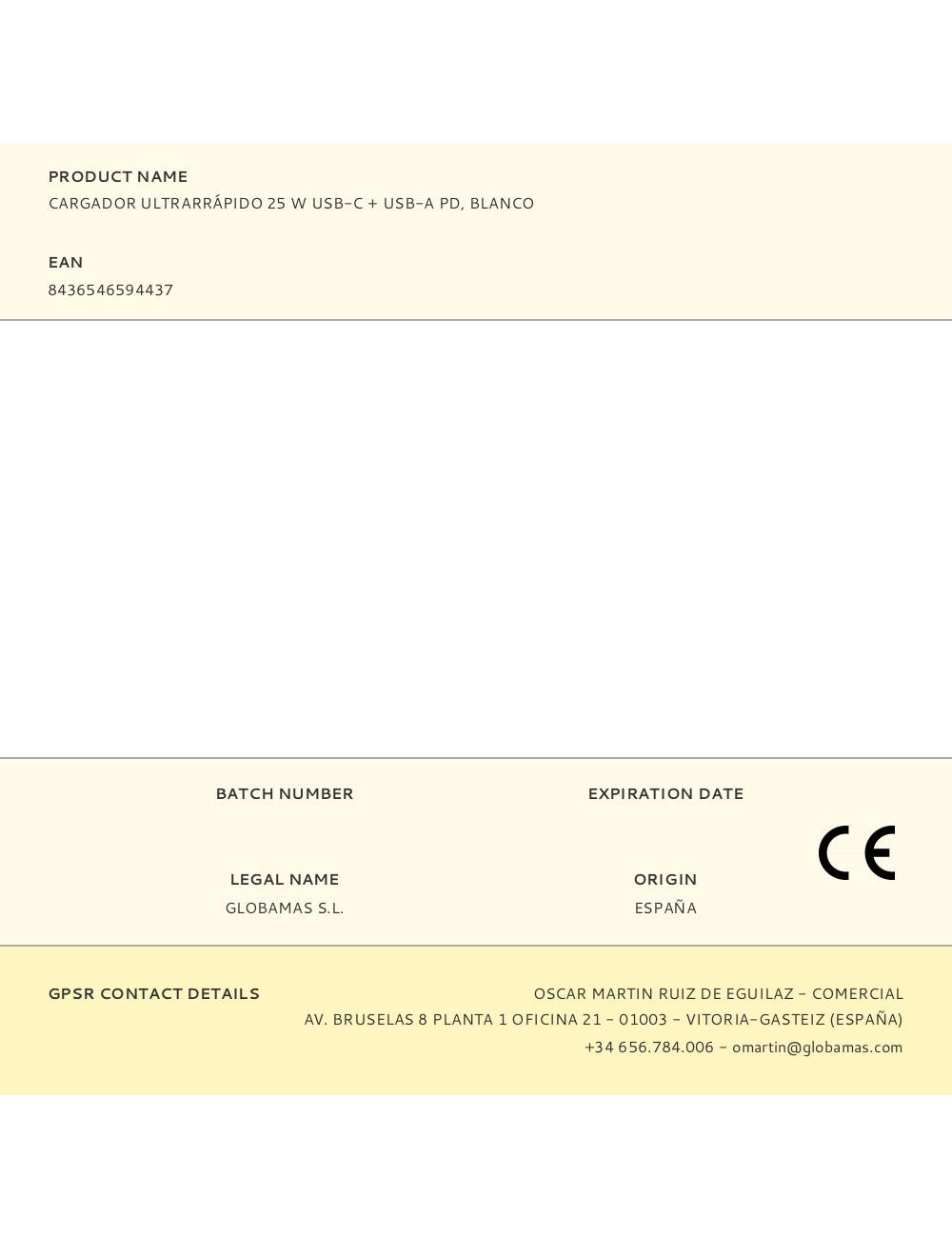 Cargador ultrarrápido 25 w usb-c + usb-a pd, blanco