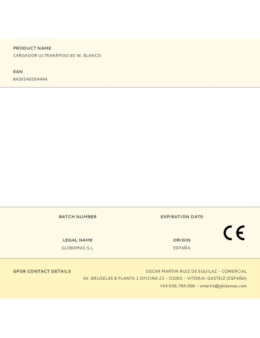 Cargador ultrarápido 65 w, blanco