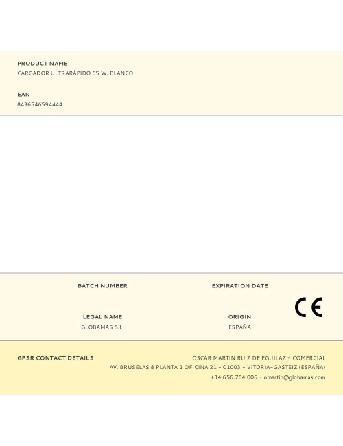 Cargador ultrarápido 65 w, blanco
