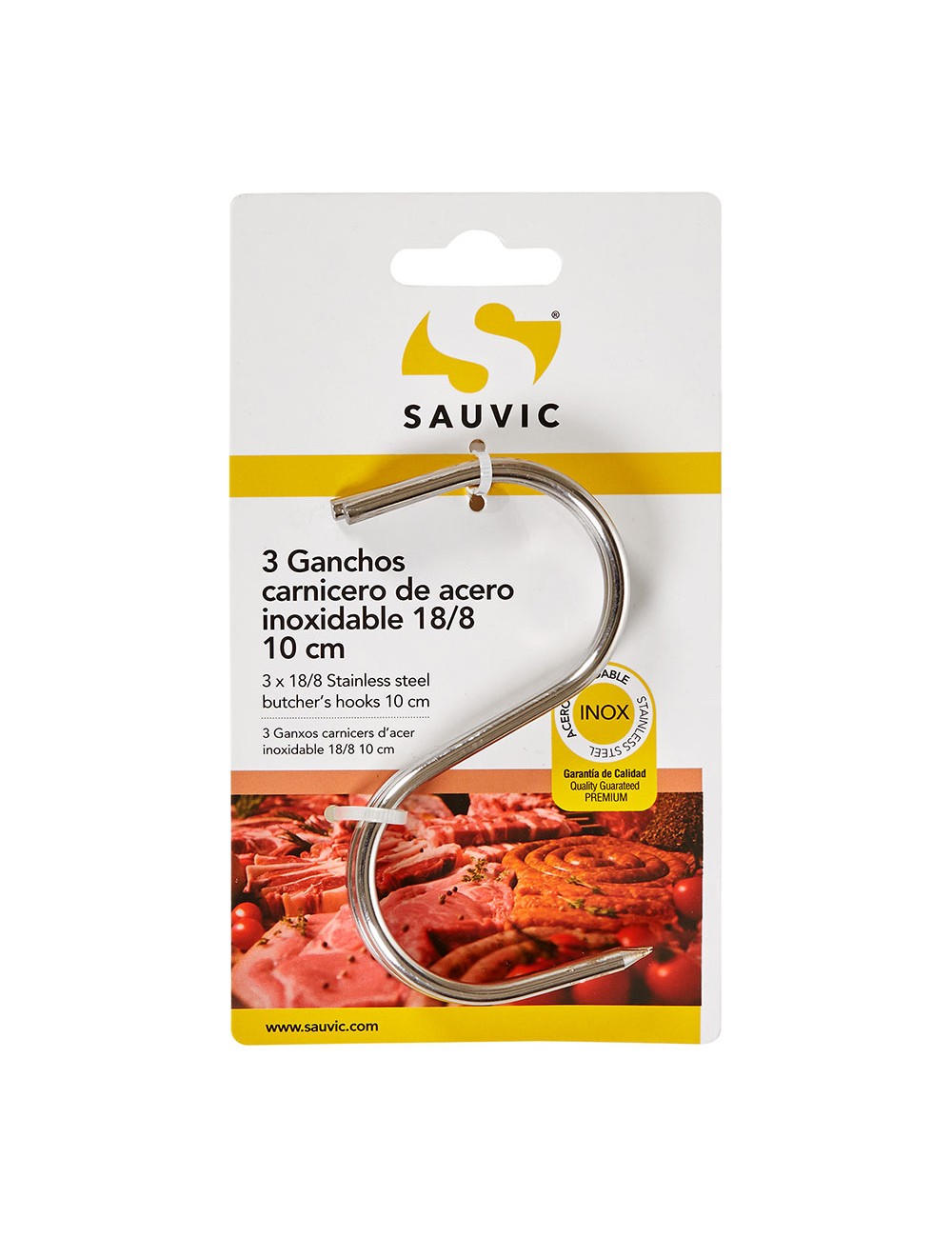 Ganchos carnicero inoxidable 18/8, 10 cm de longitud, blíster 3 unidades