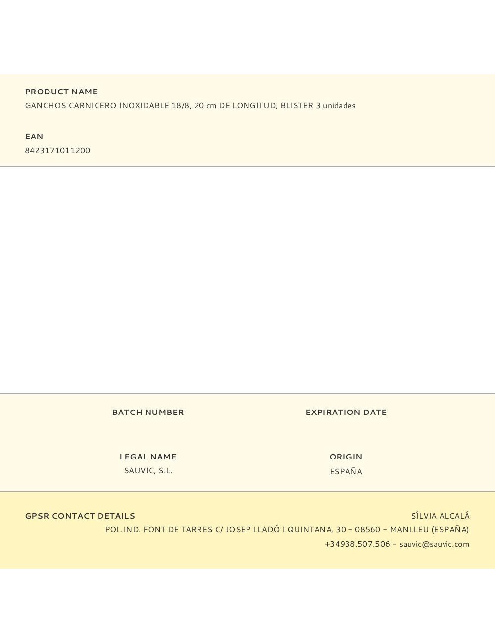 Ganchos carnicero inoxidable 18/8, 20 cm de longitud, blister 3 unidades