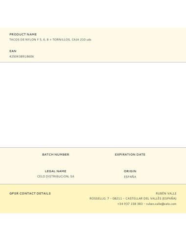 Tacos de nylon f 5, 6, 8 + tornillos, caja 210 uds