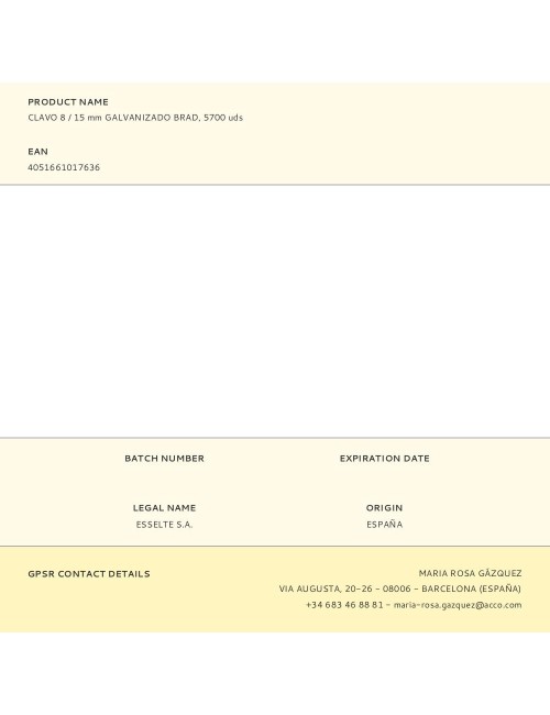Clavo 8 / 15 mm galvanizado brad, 5700 uds