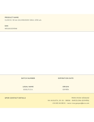 Clavo 8 / 30 mm galvanizado 18ga, 2250 uds