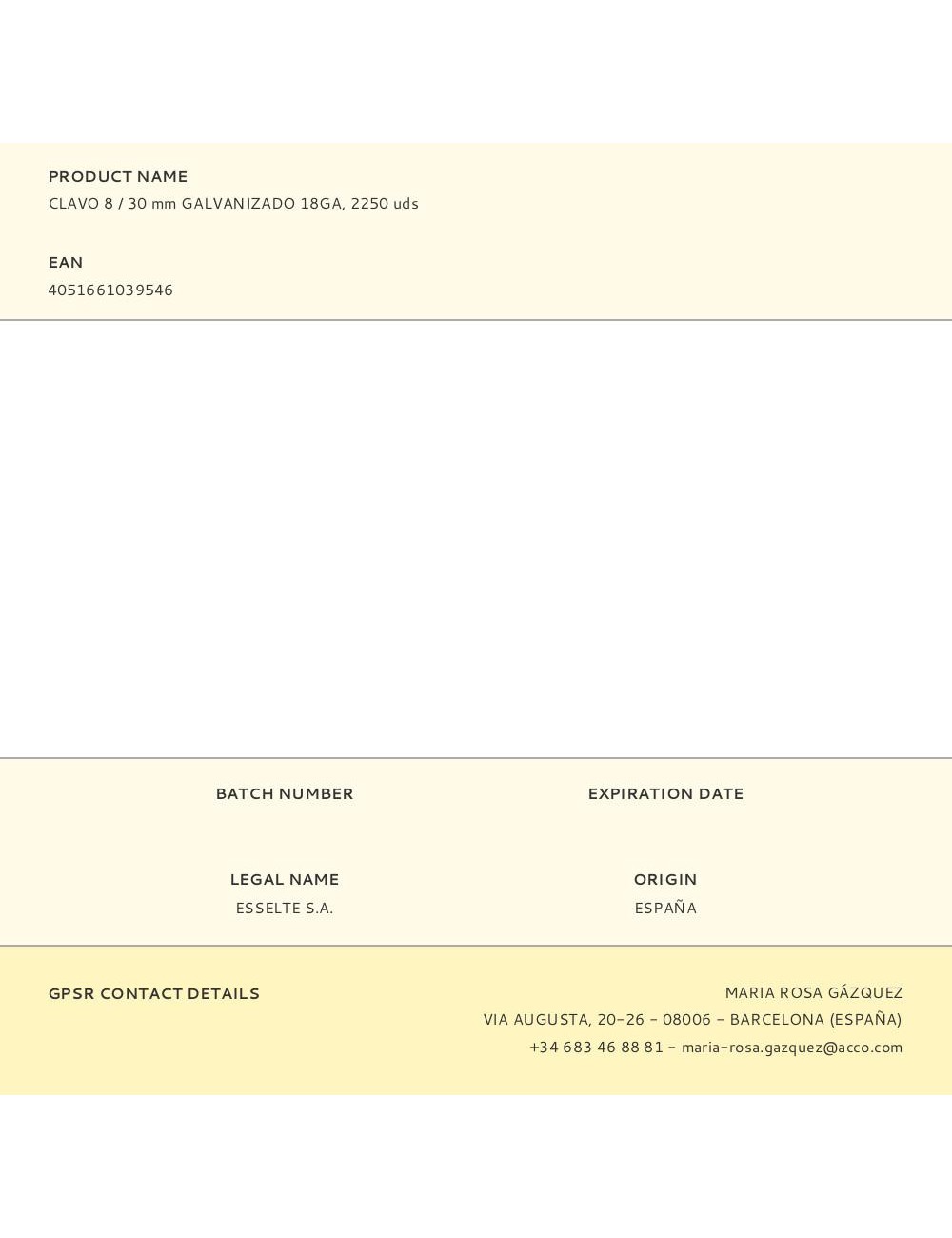 Clavo 8 / 30 mm galvanizado 18ga, 2250 uds