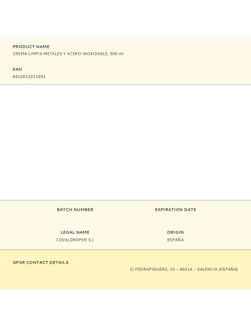 Crema limpia metales y acero inoxidable, 500 ml