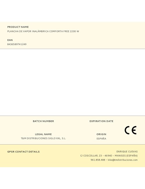 Plancha de vapor inalámbrica comforta free 2200 w