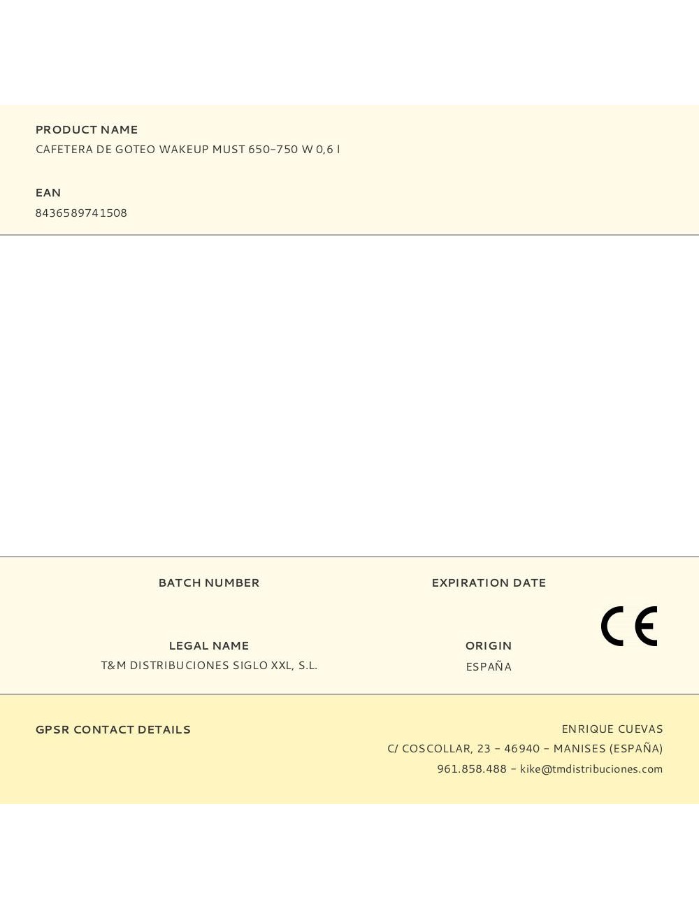 Cafetera de goteo wakeup must 650-750 w 0,6 l