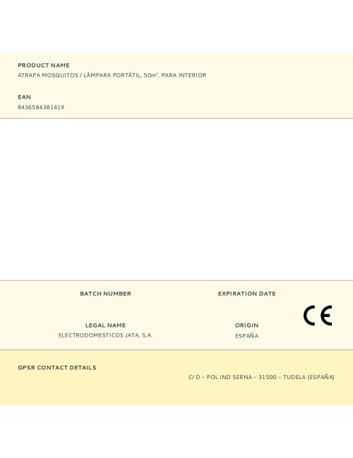 Atrapa mosquitos / lámpara portátil, 50m, para interior