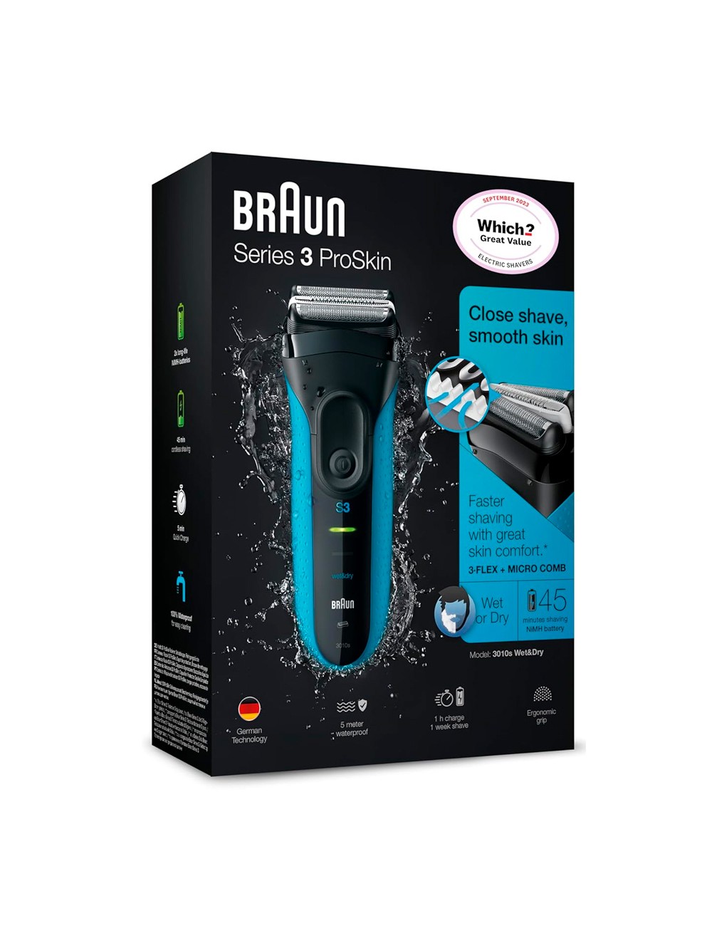 Afeitadora electrica recargable serie 3 proskin azul 600 w