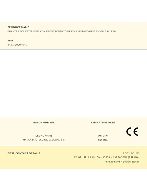 Guante poliéster con recubrimiento de poliuretano gris en388, t-10
