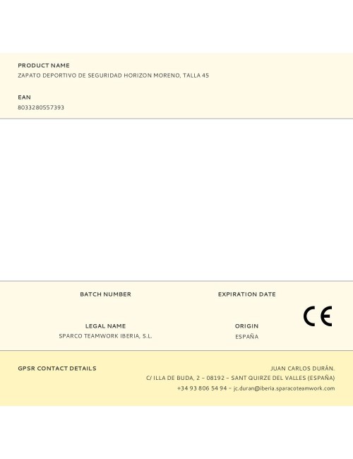 Zapato deportivo de seguridad horizon moreno, talla 45