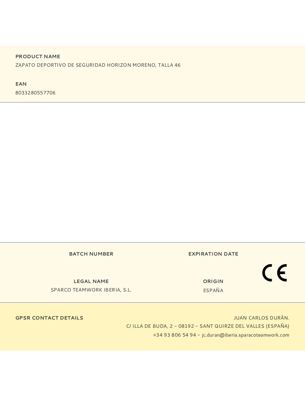 Zapato deportivo de seguridad horizon moreno, talla 46