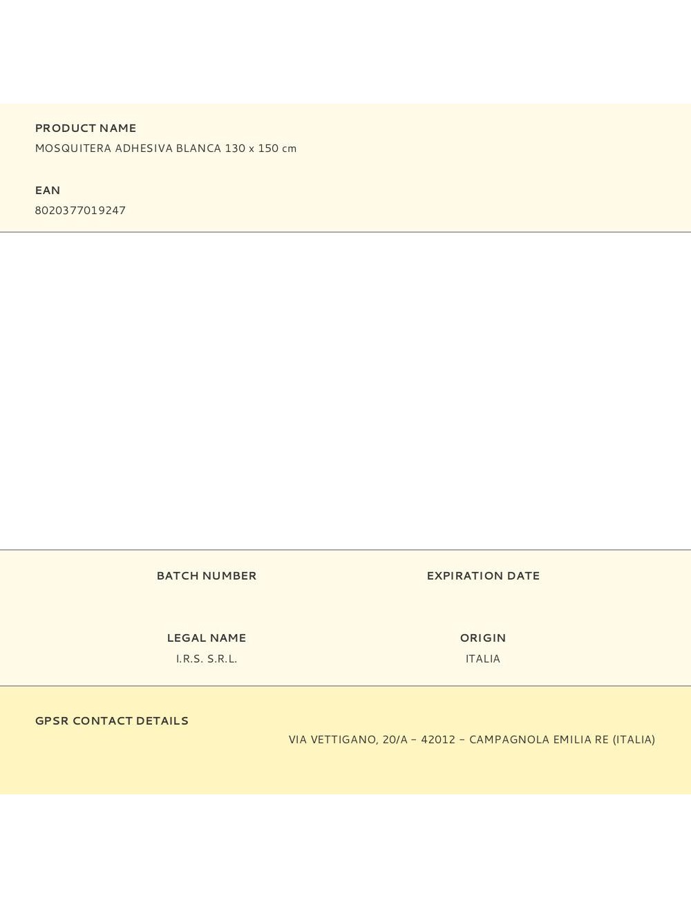 Mosquitera adhesiva blanca 130 x 150 cm