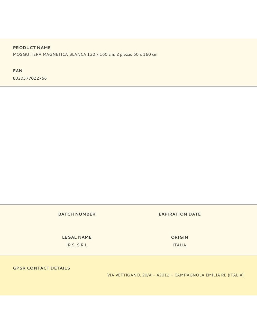 Mosquitera magnetica blanca 120 x 160 cm, 2 piezas 60 x 160 cm