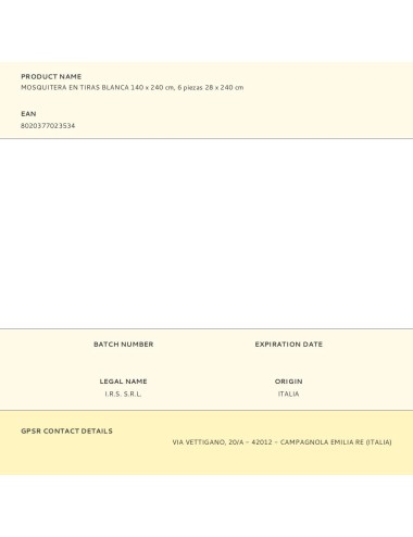 Mosquitera adhesiva blanca en tiras 140 x 240 cm, 6 piezas 28 x 240 cm