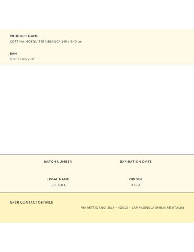 Cortina mosquitera blanca 140 x 240 cm