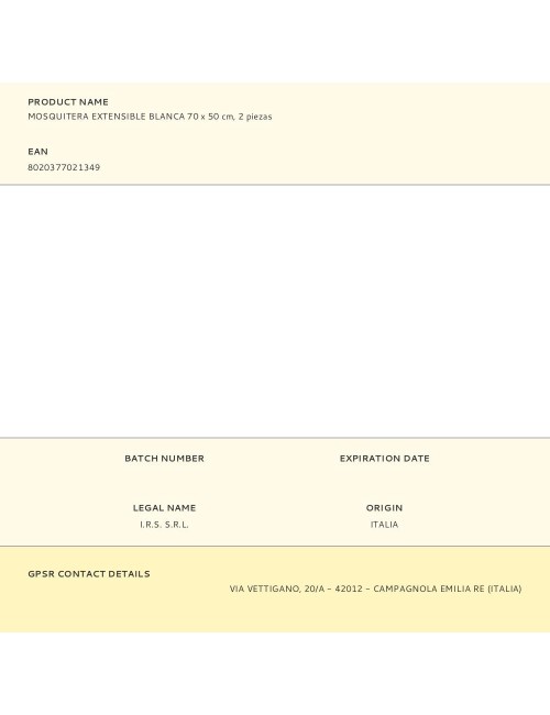 Mosquitera extensible blanca 70 x 50 cm, 2 piezas