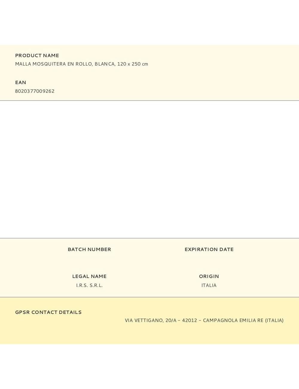 Malla mosquitera en rollo, blanca, 120 x 250 cm