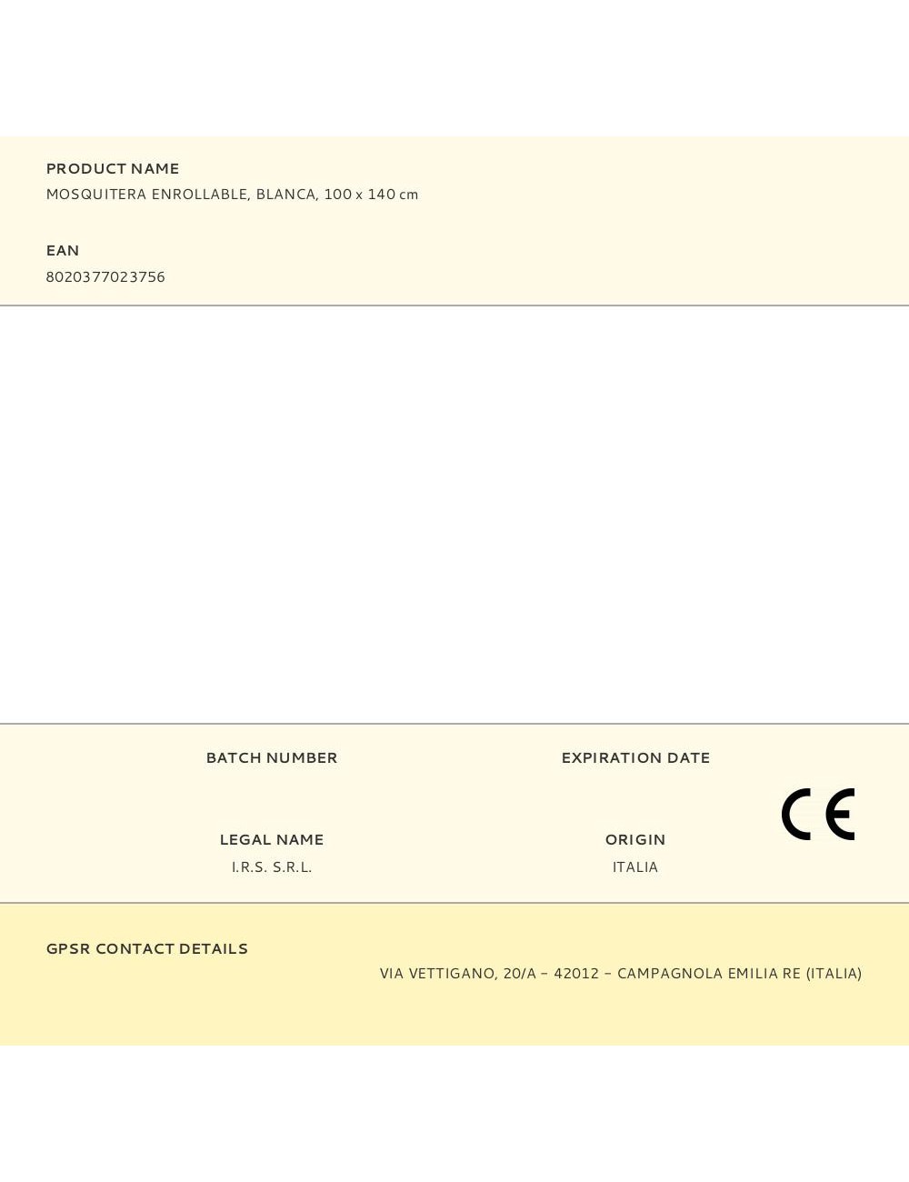 Mosquitera enrollable, blanca, 100 x 140 cm