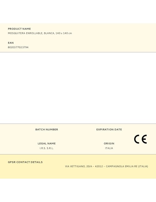 Mosquitera enrollable, blanca, 140 x 140 cm