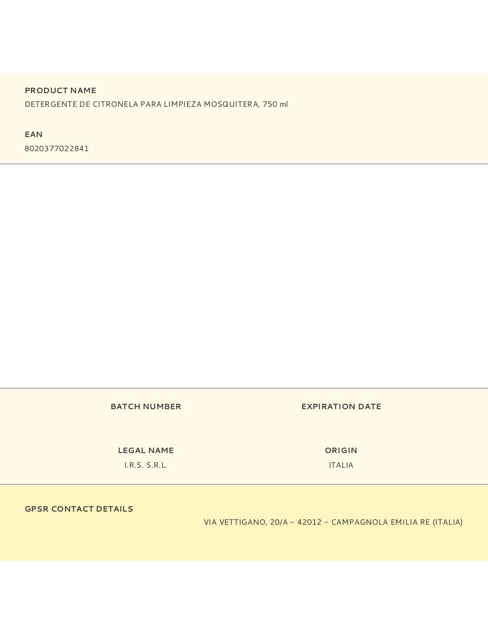 Detergente de citronela para limpieza mosquitera, 750 ml