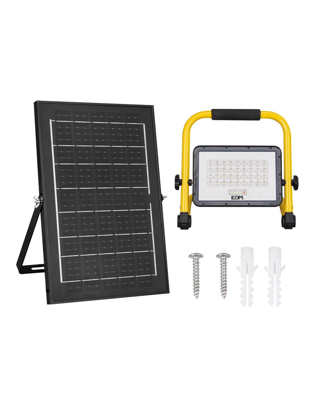 Foco proyector led solar de trabajo + panel solar 4000 lm, 6.400 k, luz fría, ip65