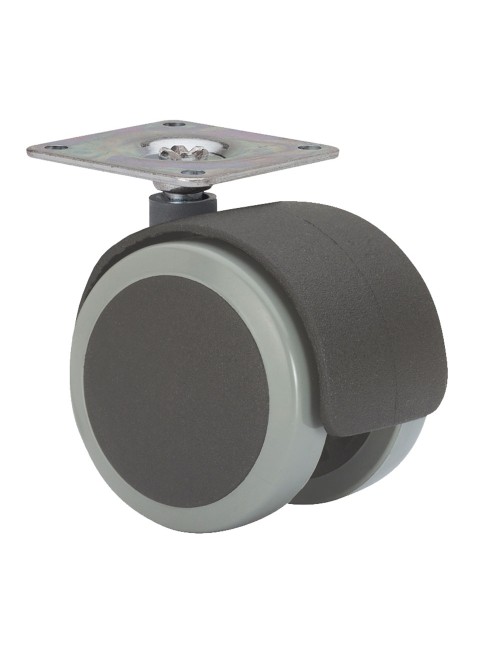 Rueda giratoria con placa y eje liso, color negro / gris, carga máx. 50 kg, 42 x 42 mm, ø 5 cm