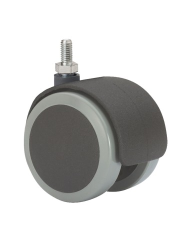Rueda giratoria espiga roscada y eje liso, color negro / gris, carga máx. 50 kg, 10 x 15 mm, ø 5 cm