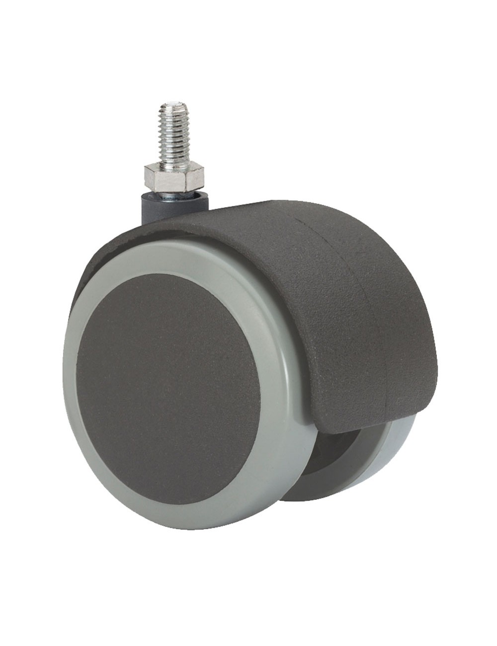 Rueda giratoria espiga roscada y eje liso, color negro / gris, carga máx. 50 kg, 10 x 15 mm, ø 5 cm
