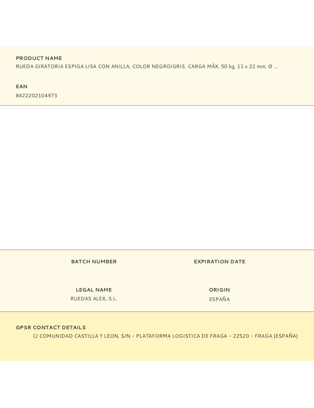 Rueda giratoria espiga lisa con anilla, color negro/gris, carga máx. 50 kg, 11 x 22 mm, ø 5 cm