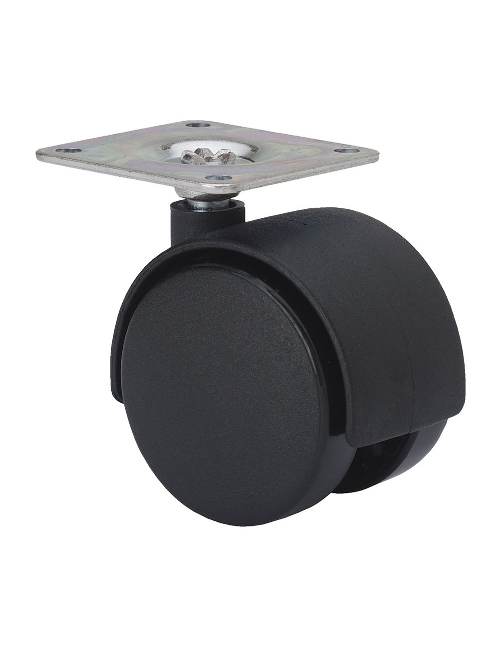 Rueda giratoria con placa y eje liso, color negro, carga máx. 50 kg, ø 5 cm