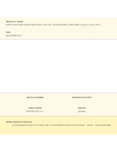 Rueda giratoria espiga roscada y eje liso, color negro, carga máx. 20 kg, 6 x 15 cm, ø 4 cm