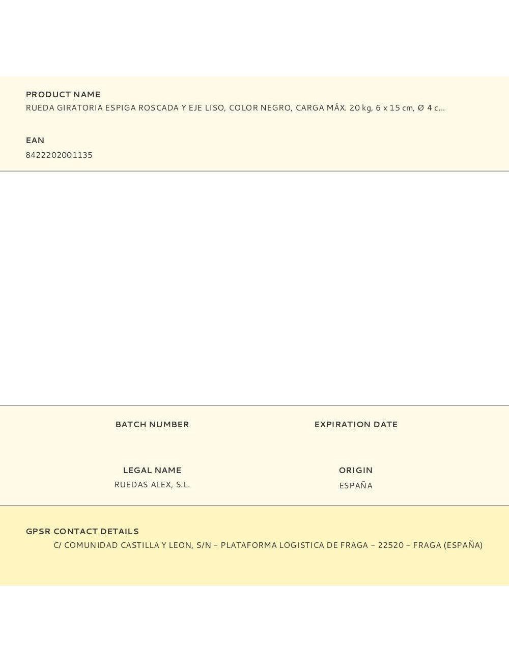 Rueda giratoria espiga roscada y eje liso, color negro, carga máx. 20 kg, 6 x 15 cm, ø 4 cm