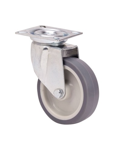 Rueda giratoria de goma con placa y eje liso, color gris, carga máx. 50 kg, ø 6 cm