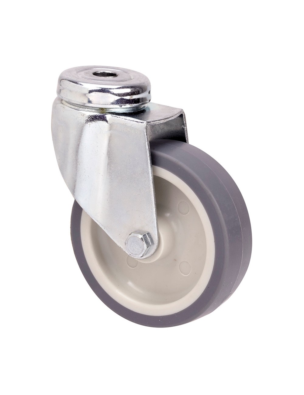 Rueda giratoria de goma con eje liso y agujero, color gris, carga máx 40 kg, ø 5 cm
