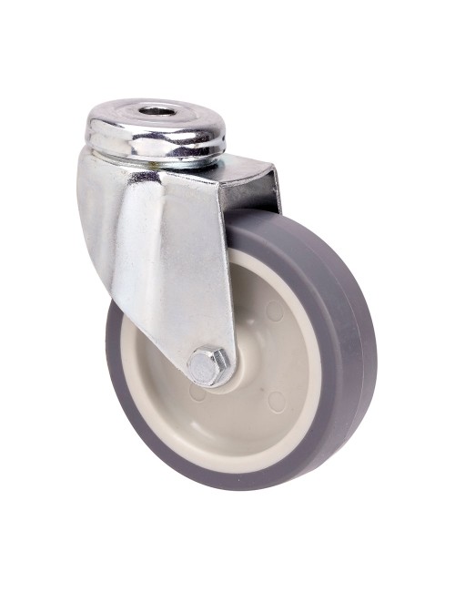 Rueda giratoria de goma con eje liso y agujero, color gris, carga máx 50 kg, ø 6 cm