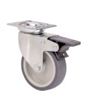 Rueda giratoria de goma con placa, eje liso y freno, color gris, carga máx. 50 kg, ø 6 cm