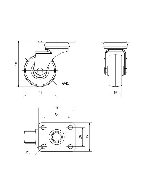 Rueda giratoria de goma con placa y eje liso, color gris, carga máx. 17 kg, ø 4 cm