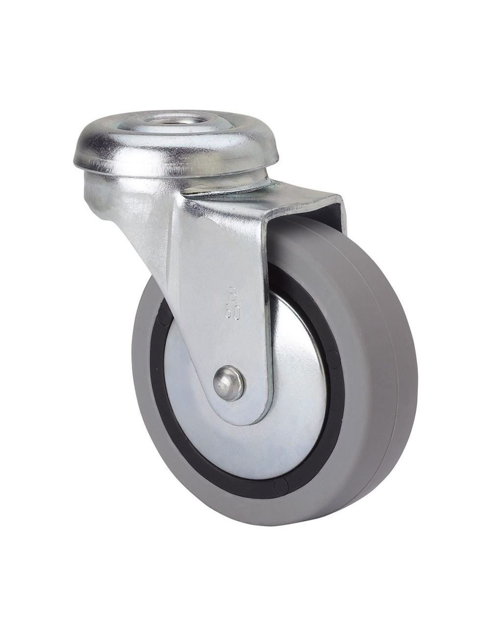 Rueda giratoria de goma con agujero y eje liso, color gris, carga máx. 17 kg, ø 4 cm