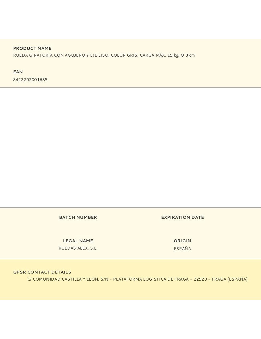 Rueda giratoria con agujero y eje liso, color gris, carga máx. 15 kg, ø 3 cm