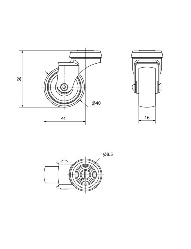 Rueda giratoria con agujero y eje liso, color gris, carga máx. 22 kg, ø 4 cm